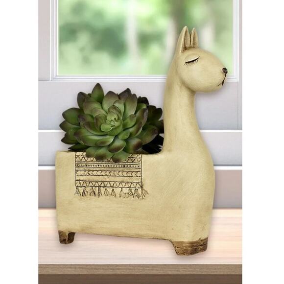 Serene Llama Planter Trinket Dish Figurine Beige Wash Succulent NOT Included - Picture 1 of 6